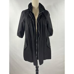 Cumar Italy Utility Jacket Black Medium Drawstring Hidden Hood Short Sleeve